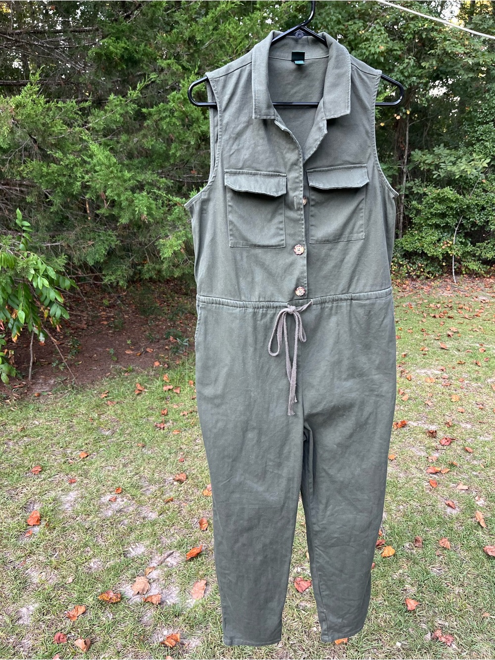 wild fable Olive Utility Sleeveless Jumpsuit with Drawstring